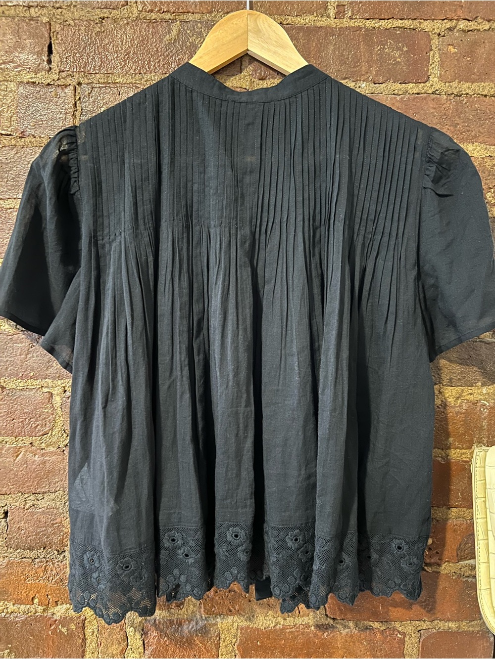 J. Crew Black Pintuck Short-Sleeve Blouse with Eyelet Hem - Picture 3 of 4